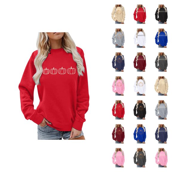 Halloween Thanksgiving Pumpkin Graphic Sweatshirts for Women Fall Winter Long Sleeve Crewneck Sweatshirt Pullover Tops