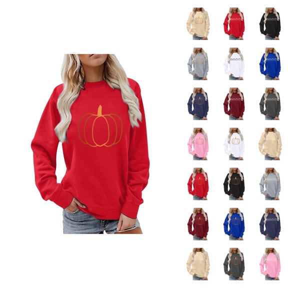 Halloween Thanksgiving Pumpkin Graphic Sweatshirts for Women Fall Winter Long Sleeve Crewneck Sweatshirt Pullover Tops