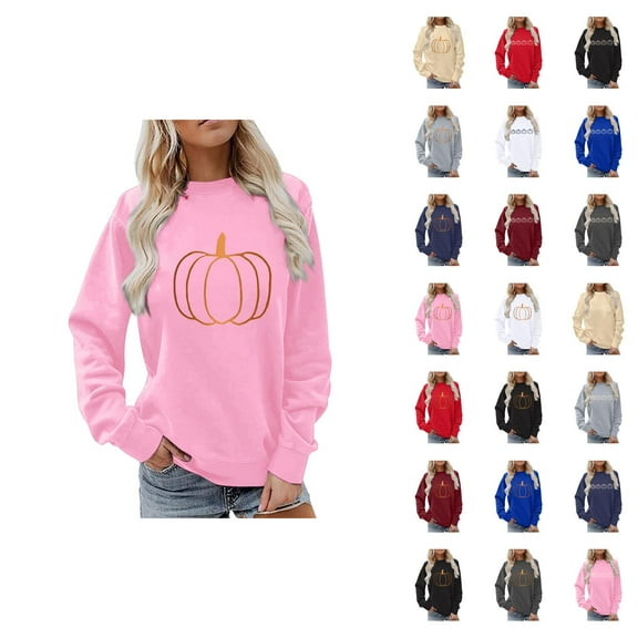 Halloween Thanksgiving Pumpkin Graphic Sweatshirts for Women Fall Winter Long Sleeve Crewneck Sweatshirt Pullover Tops