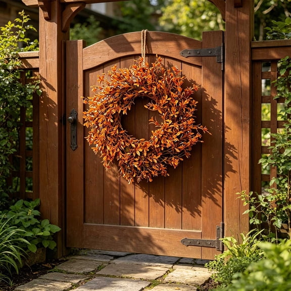Halloween & Thanksgiving Simulation Orange Door Garlands, Fall Artificial Floral Wreath, Small Plastic Flower Window Display, Autumn Party Home Decor, Seasonal Front Porch Ornament