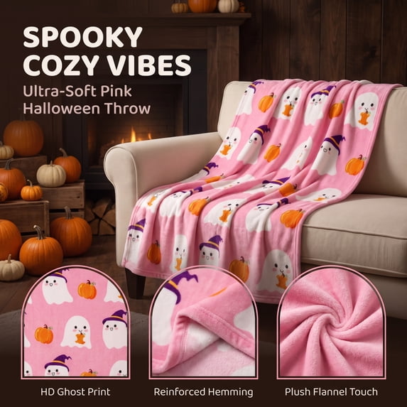 Halloween Thanksgiving Throw Blanket 39x27in Orange Flannel Couch Cover, Soft Plush Fleece Blanket for Sofa Bed Office, Warm Fall Halloween Decorations Gift by OVFUIZ