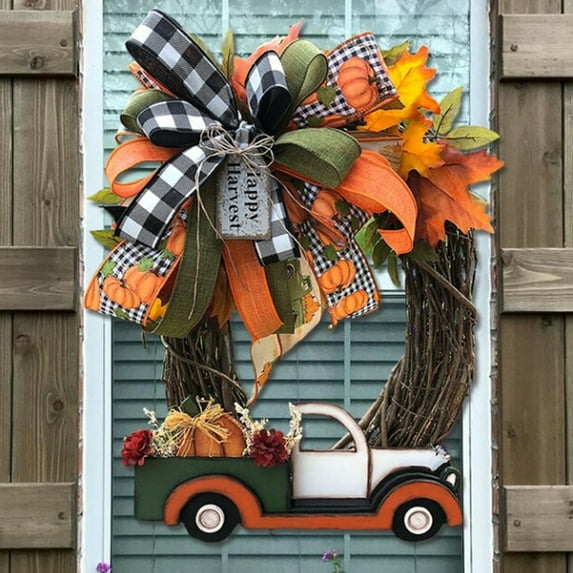 Travelwant Vintage Pumpkin Truck Wreath, 30cm x 24cm, Multicolor Acrylic Fall Decor
