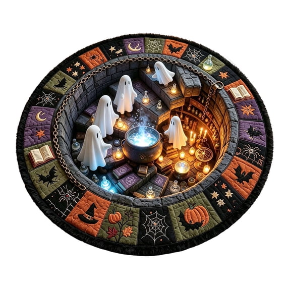 Halloween Theme 3D Visual Optical Floor Mat,Ghost Witch Cauldron Pit Design Non- Washable Illusion Round Rugs,for Home,Party,Trick or Treat Entry Decor