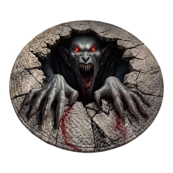 Halloween Theme 3D Visual Optical Floor Mat, BurstâOut Cracked Stone Design Non- Washable Illusion Round Rugs,for Home,Party,Trick or Treat Entry Decor