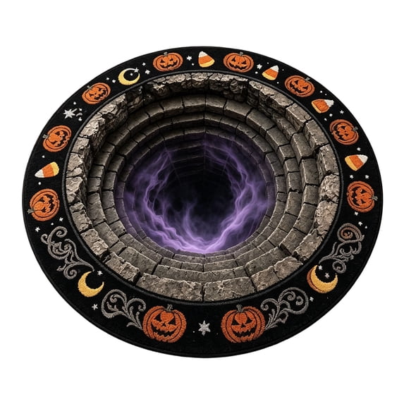 Halloween Theme 3D Visual Optical Floor Mat,Purple Mist Vortex Well Hole Design Non- Washable Illusion Round Rugs,for Home,Party,Trick or Treat Entry Decor