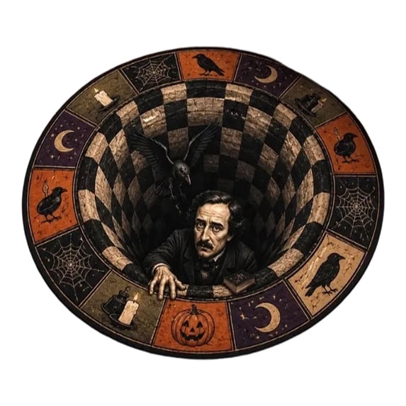 Halloween Theme 3D Visual Optical Floor Mat,Vintage Raven Vortex Hole Design Non- Washable Illusion Round Rugs,for Home,Party,Trick or Treat Entry Decor