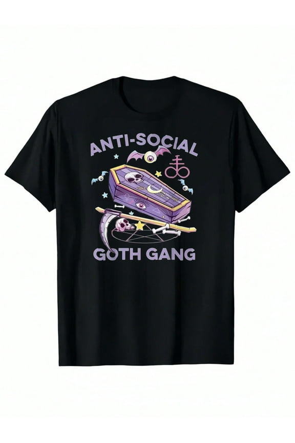 Halloween Theme ANTI-SOCIAL GOTH GANG Iron-On Graphic Tees With 100% Cotton Fabric,Suitable for Boys And Girls,Size From 3T-13Y,Ideal Gift for Kids