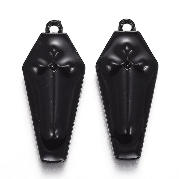 Halloween Theme Alloy Enamel Pendants Black Coffin with Cross Electrophoresis Black 25.5x11x1.5mm Hole: 1.6mm