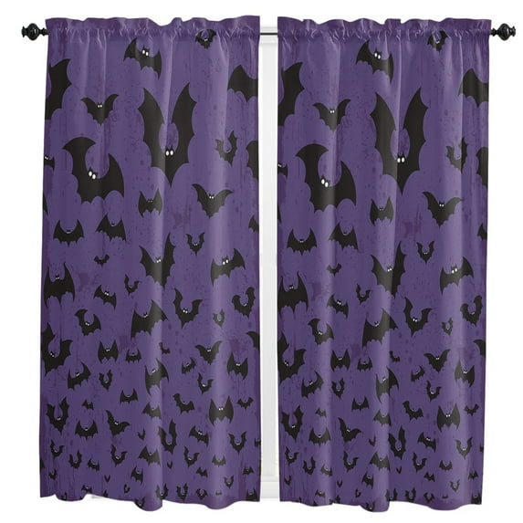 Halloween Theme Bat Purple Curtains For Living Room Kitchen Curtain Bedroom Decorative Window Treatments Home Drapes