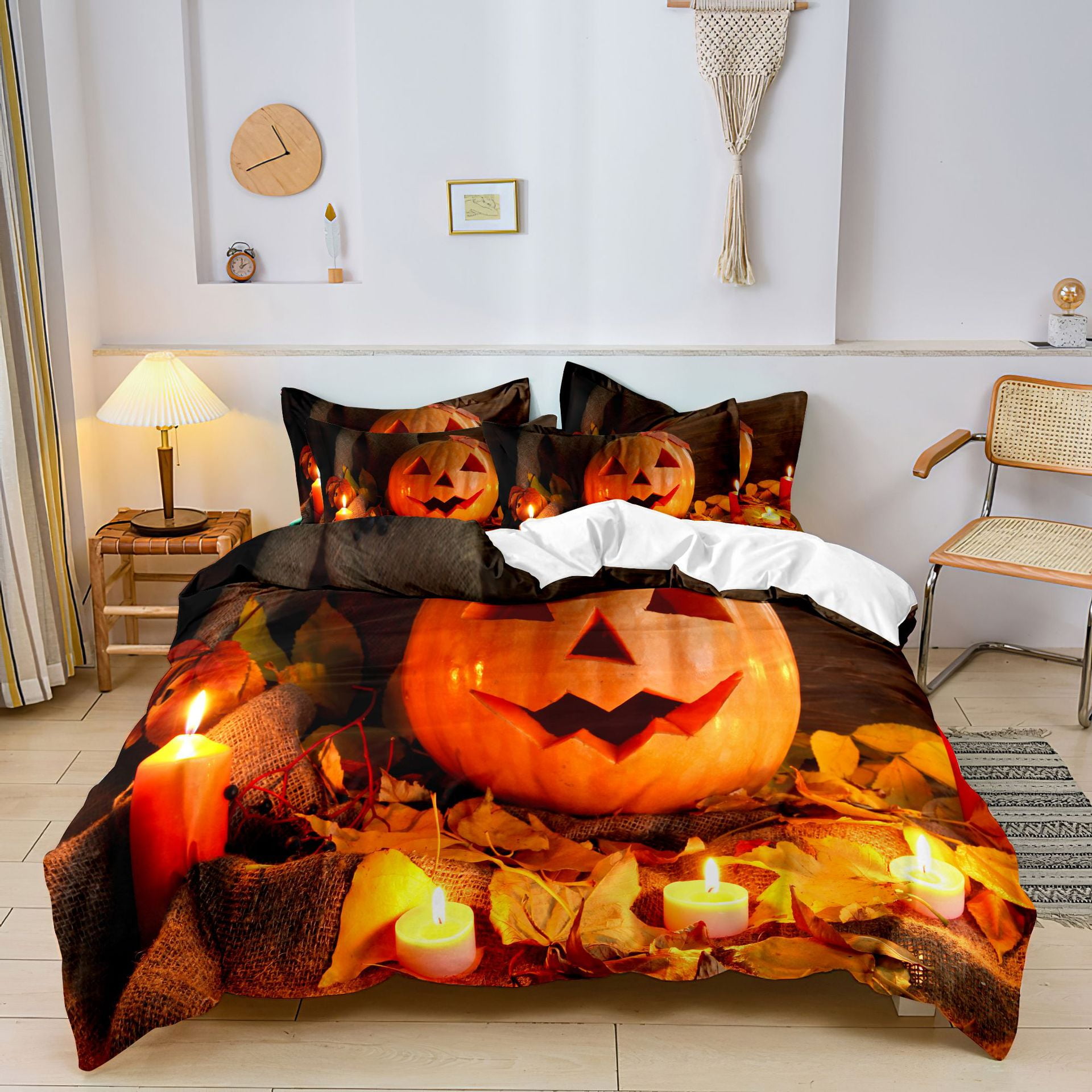 Halloween Theme Bedding Set 3D Printed Pumpkin Lantern Quilt Cover