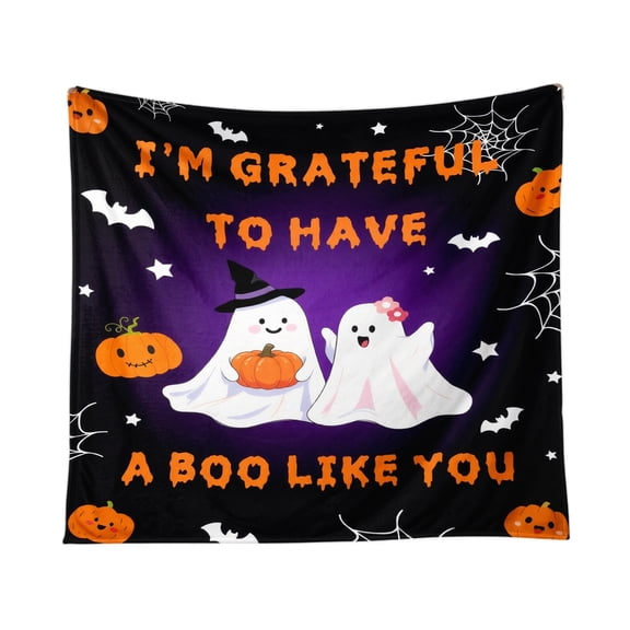Halloween Theme Blanket with Cartoon Ghost Pumpkin and Web Pattern Soft Lightweight Throw Blanket for Sofa Bed Couch Home Decor 60x50 Inches