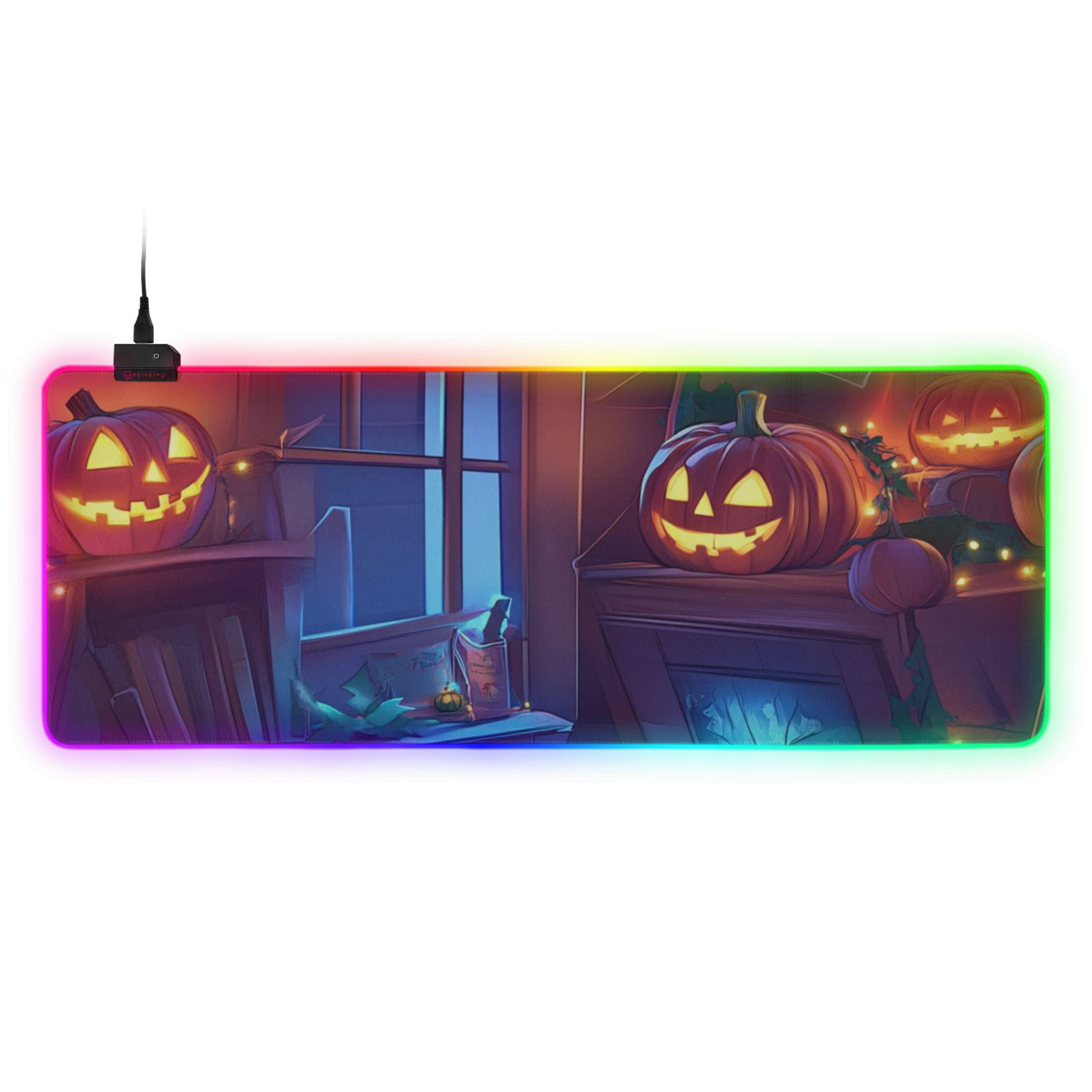 Halloween Theme Cartoon RGB Gaming Mouse Pad Large Keyboard Mat Rubber ...