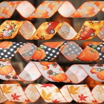 Halloween Theme Decoration Ribbon Thanksgiving Faux Linen Ribbon Holiday Party Decoration Ribbon Pumpkin Maple Leaf Woven Ribbon Halloween Decorations