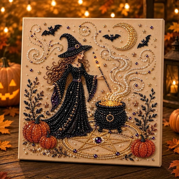 Halloween Theme Diamond Art Kit, Pearl Bead Craft for Adults with Ghost Design, Fall Home Decor DIY Project, Beginner-Friendly Seasonal Activity Gift (#07)