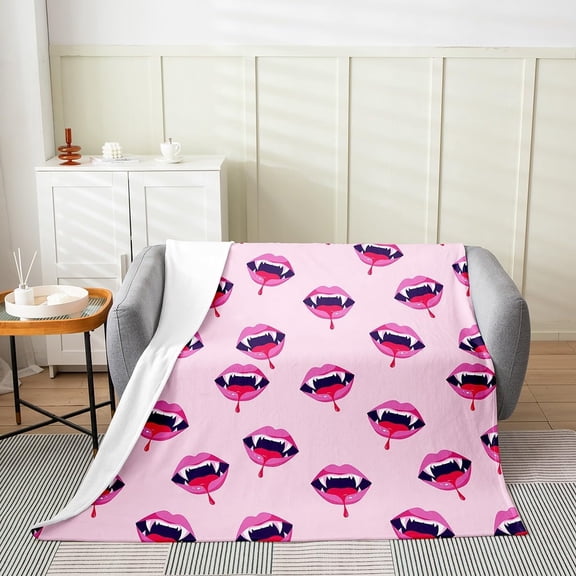 Halloween Theme Flannel Fleece Throw Blanket Baby 30"x40" Kids Mouth Plush Blanket for Boys Girls Teens Blood Fuzzy Blanket Pink Purple All Season Bed Blanket