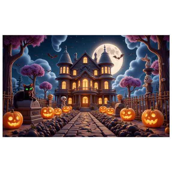 Halloween Theme Haunted House Design Spooky Black Cat Jack O Lantern Banner for Halloween Party Decoration Outdoor Indoor