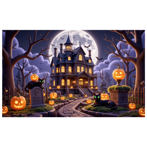 Halloween Theme Haunted House Design Spooky Black Cat Jack O Lantern Banner for Halloween Party Decoration Outdoor Indoor