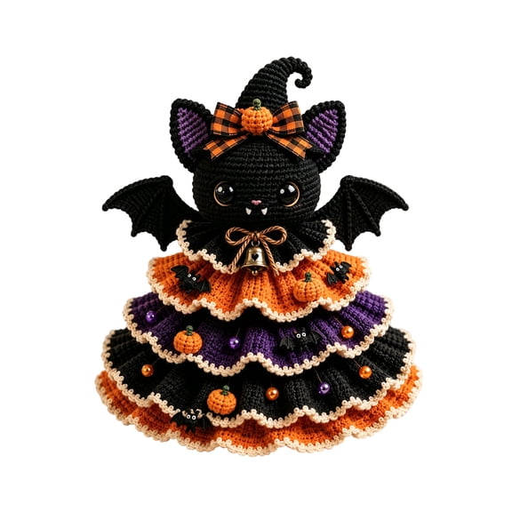 Halloween Theme Knitting Kit, Cute Bat Figurine Crochet Set, Complete Material Pack for DIY Table Display Ornament Production