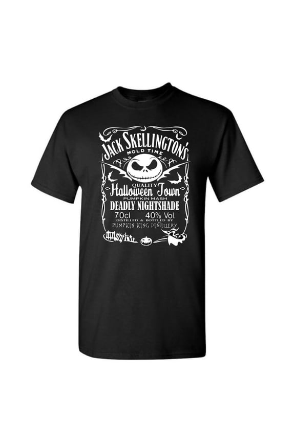 Halloween Theme Park T-Shirts Shirt, NBC Christmas Jack Skellington Funny Whiskey Label,Black Color,Size M