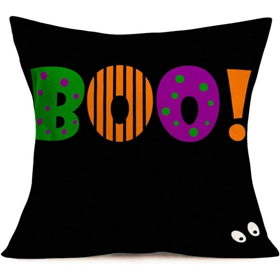 Halloween Theme Pillow Covers Watercolor Halloween Boo Throw Pillow Case Farmhouse Decorations Sofa Throw Pillow Case Cushion Covers 18 x 18 Inches Square Pillowcase (Boo-1)