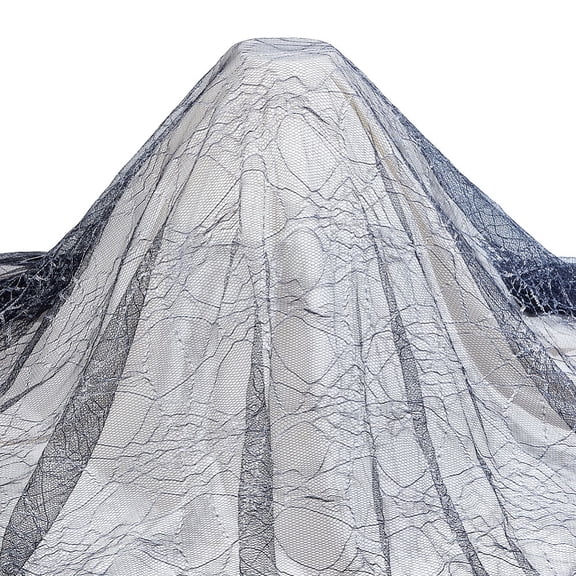 Halloween Theme Polyester Mesh Fabric for Wedding Dress Garment Accessories Spider Web Pattern Black 1720x0.1mm