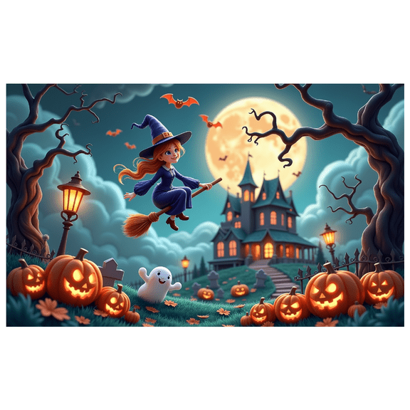 Halloween Theme Scary Witch Castle Banner Pumpkin Design Bat Graphics for Halloween Party Outdoor Decoration Night Celebration