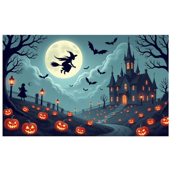 Halloween Theme Scary Witch Castle Banner Pumpkin Design Bat Graphics for Halloween Party Outdoor Decoration Night Celebration