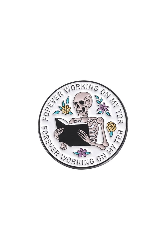 Halloween Theme Skull is Reading Enamel Pins Alloy Brooches for Backpack Clothes Black 30mm