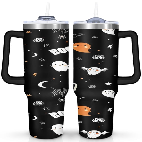 Halloween Theme Tumbler 40oz - Spider Web Bat Design Insulated Stainless Steel Cup