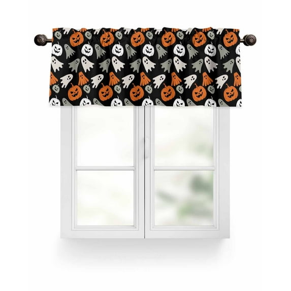 Halloween Theme Valances for Windows Ghost Pumpkin Horror Retro Valance Rod Pocket Light Filtering Short Window Treatments Curtains for Kitchen Bathroom Living Room Bedroom, 1 Panel, 42 x 12 Inch