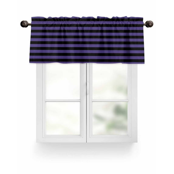 Halloween Theme Valances for Windows Purple and Black Stripes Valance Rod Pocket Light Filtering Short Window Treatments Curtains for Kitchen Bathroom Living Room Bedroom, 1 Panel, 60 x 18 Inch