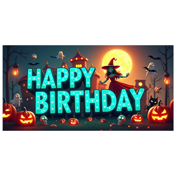 Halloween Theme Witch Banner Decorative Creative Pumpkin Ghost Polyester Material for Birthday Party Halloween Event Indoor Decoration