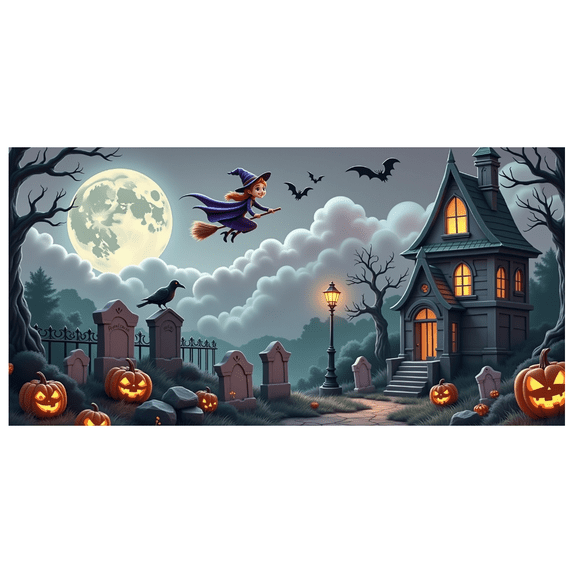 Halloween Theme Witch Design Spooky Night Graveyard Scene for Party Decoration Indoor Outdoor