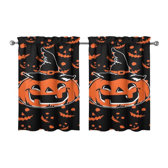 Halloween Themed 2 Pack Caf Curtains with Ghost and Cobweb Pattern, Vintage Style Rod Pocket Tier Curtains 27.5x36in(70x90cm) Kitchen Curtains