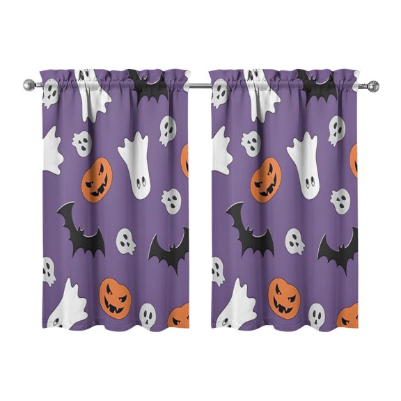 Halloween Themed 2 Pack Kitchen Curtains Featuring Bat and Cobweb Print, Gothic Style Rod Pocket Tier Curtains 27.5x39in(70x99cm)Kitchen Curtains
