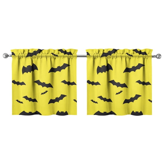 Halloween Themed 2 Pack Kitchen Curtains Featuring Cobweb and Pumpkin Design, Gothic Rod Pocket Tier Panels 27.5x24in(70x60cm) Kitchen Curtains