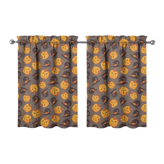 Halloween Themed 2 Pack Kitchen Curtains Featuring Cobweb and Pumpkin Design, Gothic Rod Pocket Tier Panels 27.5x36in(70x90cm) Kitchen Curtains