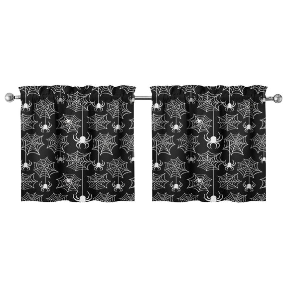 Halloween Themed 2 Pack Kitchen Curtains with Vintage Witch and Bat Pattern, Semi-Sheer Short Curtains for Windows 27.5x24in(70x60cm) Kitchen Curtains