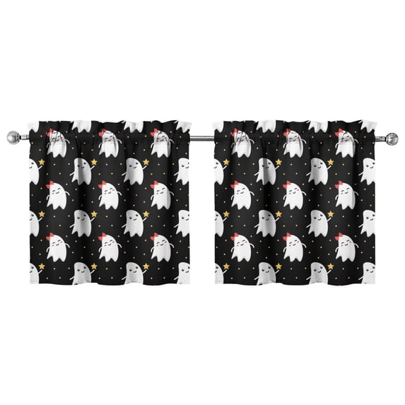 Halloween Themed 2 Pack Kitchen Curtains with Skull and Spider Pattern, Vintage Horror Rod Pocket Caf Curtains 27.5x24in(70x60cm) Kitchen Curtains