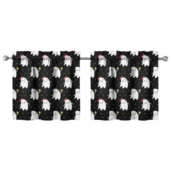 Halloween Themed 2 Pack Kitchen Curtains with Skull and Spider Pattern, Vintage Horror Rod Pocket Caf Curtains 27.5x24in(70x60cm) Kitchen Curtains