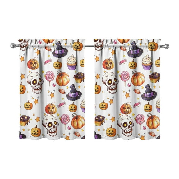 Halloween Themed 2 Pack Kitchen Curtains with Skull and Spider Pattern, Vintage Horror Rod Pocket Caf Curtains 27.5x36in(70x90cm) Kitchen Curtains
