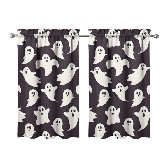 Halloween Themed 2 Pack Tier Curtains Featuring Cobweb and Skeleton Design, Rod Pocket Kitchen Window Treatment 27.5x39in(70x99cm)Kitchen Curtains