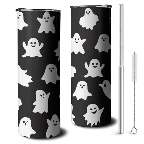 Halloween Themed 20oz Skinny Tumbler with Straw - Witch Black Cat Pattern Insulated Drinkware