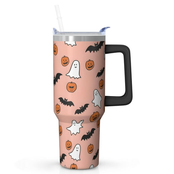 Halloween Themed 40oz Stainless Steel Tumbler, Insulated Cup with Straw and Lid