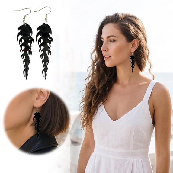 Halloween Themed Acrylic Dangle Earrings Black Flame Holiday Jewelry B 1pc