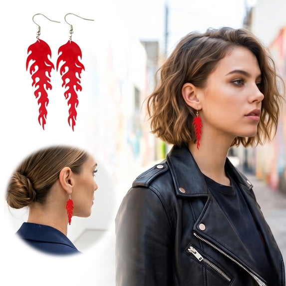 Halloween Themed Acrylic Dangle Earrings Red Flame Holiday Jewelry A 1pc