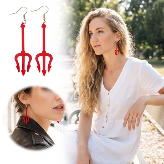 Halloween Themed Acrylic Dangle Earrings Red Fork Holiday Jewelry A 1pc