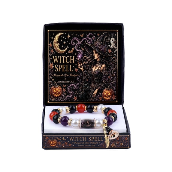 Halloween Themed Bracelets for Women, Center Bead Bracelet, Stretch Charm Bracelet with Gift Box, Seasonal Stackable Holiday Bracelets for Party Gift D