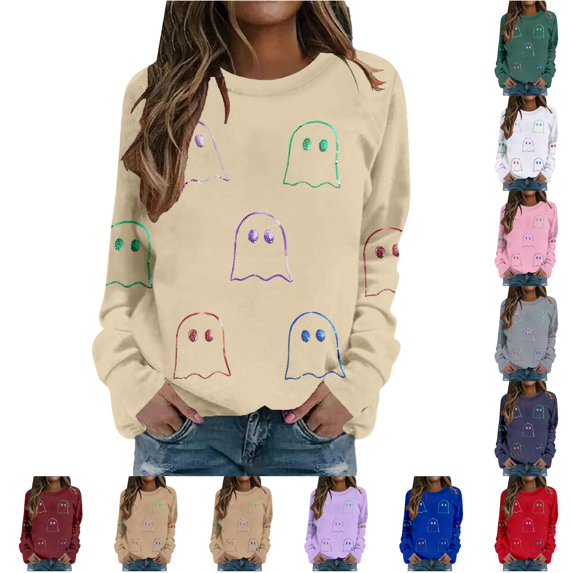 Halloween-Themed Casual Pullover for Wear Cozy Long Sleeve Loose-Fit Sweater for Autumn and Winter Party-Ready Outerwear Comfortable and Beige 3XL