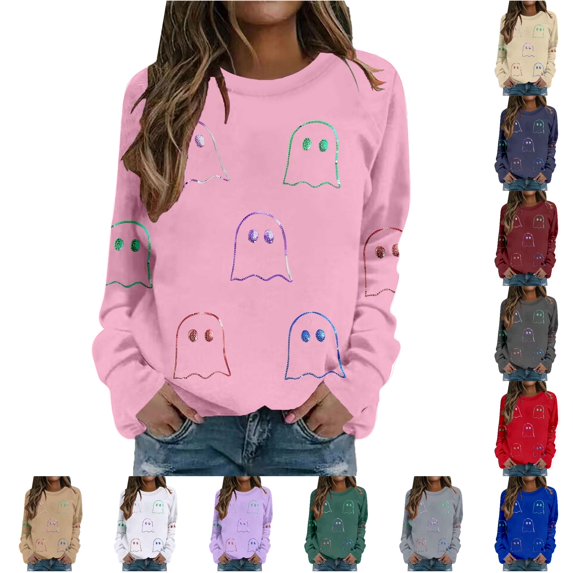 Halloween-Themed Casual Pullover for Wear Cozy Long Sleeve Loose-Fit Sweater for Autumn and Winter Party-Ready Outerwear Comfortable and Pink XXL